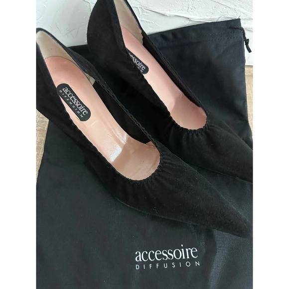 Accessoire Diffusion Paris Heels Black Suede New In Box 2005 37.5/7.5 Stiletto - Picture 9 of 9